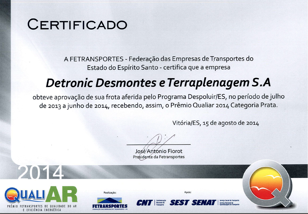 Prêmio Qualiar de Meio Ambiente Recebido pela Detronic